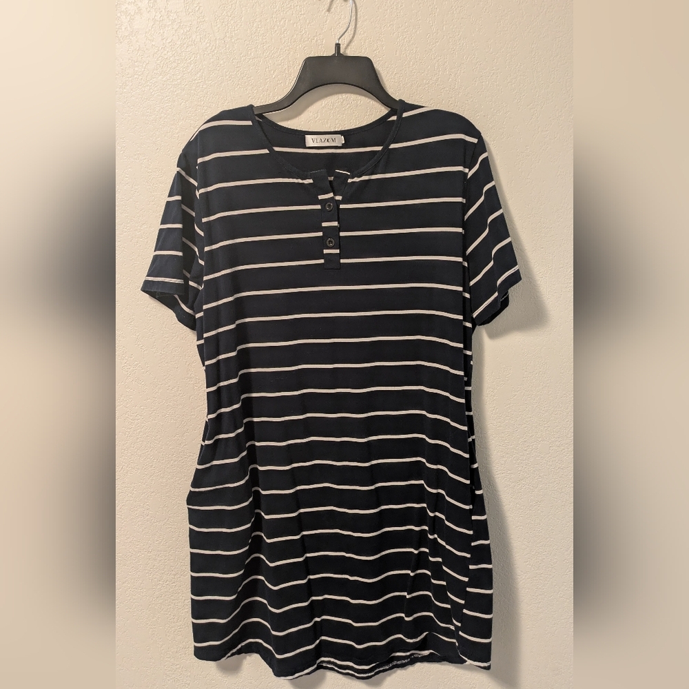 Navy and White Striped T-Shirt Dress